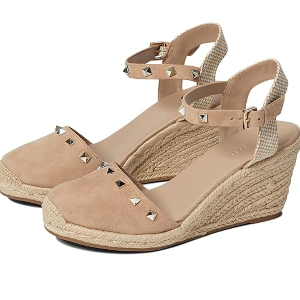Studded Tan Wedge Sandals